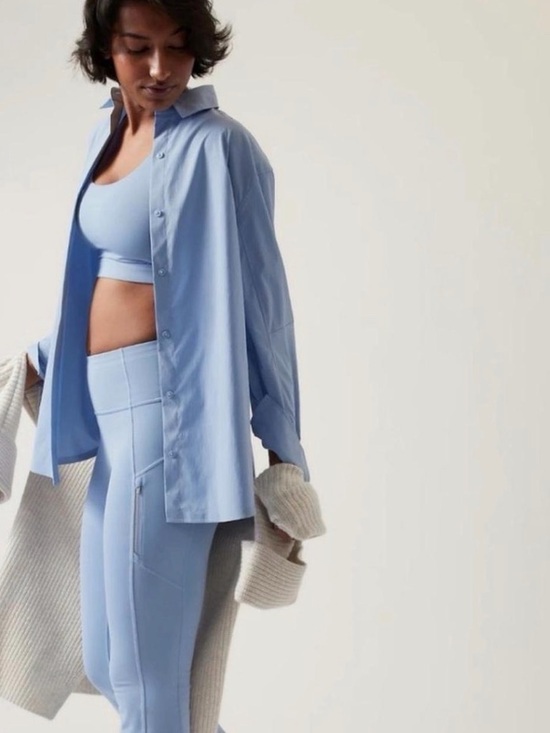 Athleta Tops - Athleta Pale Blue Long-Sleeve Button Front Shirt